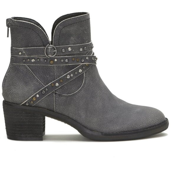NEW LUCKY BRAND Leather Callum Studded Strap Booties charcoal for women 462mtn - Picture 1 of 10